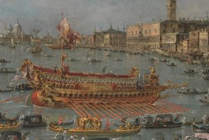 威尼斯的Bucintoro节。 Bacino di S. Marco与Bucintoro，Doges State Barge，在阿森松日（细节），1780-93 作者 弗朗切斯科·瓜迪（Francesco Guardi）