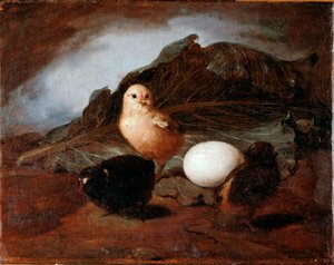 小鸡（小鸡） Francesco Inganni (1793-1873) 绘画 1862 Dim 25.6x33.2 cm Genes，现代艺术画廊，inv 183 作者 弗朗切斯科·英甘尼（Francesco Inganni）