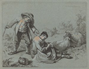 农民用树枝逗弄熟睡的女孩，1763年。