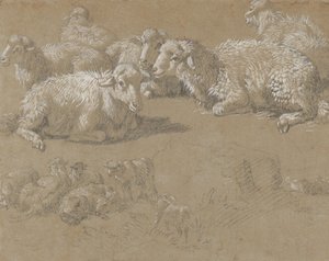景观中的卧羊，1759-82。 作者 弗朗切斯科·伦敦尼奥（Francesco Londonio）