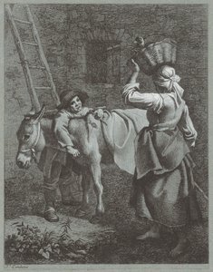 牧羊人男孩对农场女孩说话，1764年。 作者 弗朗切斯科·伦敦尼奥（Francesco Londonio）