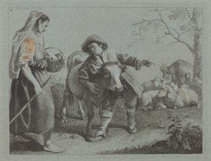 牧羊人为女牧羊人指明方向，1762年。 作者 弗朗切斯科·伦敦尼奥（Francesco Londonio）