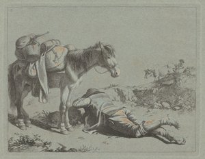 牧羊人在驮马附近休息，约1762年。 作者 弗朗切斯科·伦敦尼奥（Francesco Londonio）