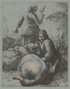 女纺工和带着羊群的牧羊人，17581759。 作者 弗朗切斯科·伦敦尼奥（Francesco Londonio）