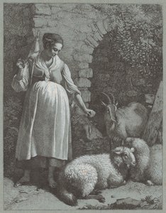 在拱门旁纺纱的女子，1764年。 作者 弗朗切斯科·伦敦尼奥（Francesco Londonio）
