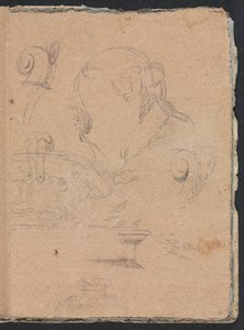 维罗纳素描本：女性头像第45页的建筑图案，1760年。 作者 弗朗切斯科·洛伦兹（Francesco Lorenzi）