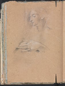 维罗纳素描本：女性头部和左手（第 42 页） 作者 弗朗切斯科·洛伦兹（Francesco Lorenzi）
