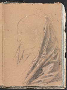 维罗纳素描本：带帷幔的女性头像（第 81 页） 作者 弗朗切斯科·洛伦兹（Francesco Lorenzi）