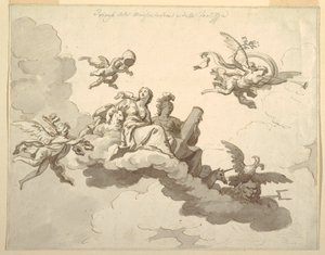 绘画，彩绘天花板的设计：温顺与力量的胜利，约 1780 年