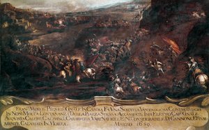 War of Candia (Crete):: “” battle between the Venetian fleet of Francesco Morosini (1619-1694) and the Turkish fleet in 1659” (Cretan War (1645-69): the battle between venetian and turkish fleet in 1659) Painting by Francesco Monti dit il Brescianino delle