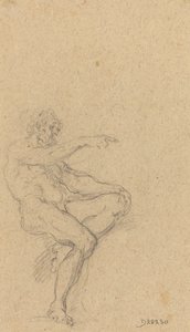 一个坐着的裸体男人指向右边 作者 弗朗切斯科·索利米娜（Francesco Solimena）