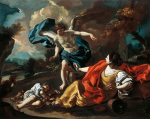 夏甲和以实玛利，弗朗切斯科·德·穆拉（Francesco de Mura，1696-1782 年），布面油画，73x98 厘米