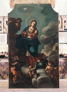 圣母无原罪，画布上的绘画归功于 Francesco Solimena（1657-1747），圣帕尔多大教堂，拉里诺，莫利塞，意大利 作者 弗朗切斯科·索利米娜（Francesco Solimena）