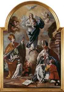 圣灵的鸽子出现在圣母和圣徒的上方（布面油画 作者 Francesco Solimena