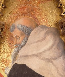 《拉扎拉祭坛画》中达尔博诺·爱德华的侧面轮廓，由 Francesco Squarcione (1397-1468) 绘制，面板上蛋彩画 作者 弗朗切斯科·斯夸西奥内
