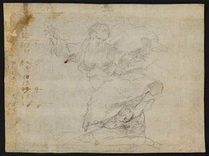 研究基督赐予锡耶纳的圣凯瑟琳一颗新心（正面）；空中伸展双臂的父神（背面） 作者 弗朗切斯科·范尼（Francesco Vanni）