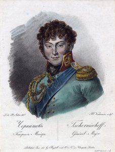 Portrait of Count Alexander Ivanovich Chernyshov (Prince Alexandre Ivanovitch Tchernychev ou Tchernychiov ou Czernichev) (1786-1857) - Vendramini, Francesco (1780-1856) - 1813 - 蚀刻，水彩 - 24,2x18,2 - 私人收藏 作者 弗朗切斯科·文德拉米尼