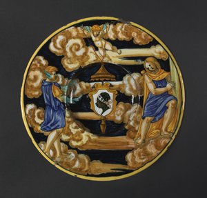 带有普奇家族徽章的盘子，1532年。 作者 弗朗切斯科·桑托·阿维利