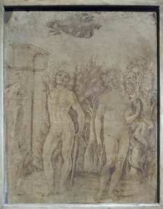 亚当和夏娃》，约 1470 年（羊皮纸上的钢笔和墨水） 作者 弗朗西斯科·迪·乔治·马蒂尼
