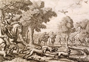 水獭在河边狩猎，由Wenceslaus Hollar雕刻，1671年 作者 弗朗西斯·巴洛