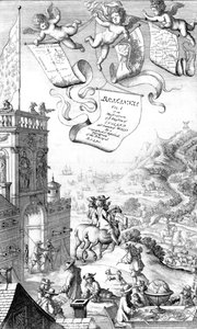 约翰奥吉尔比的“不列颠尼亚”的标题页，由Wenceslaus Hollar雕刻，1675年 作者 弗朗西斯·巴洛