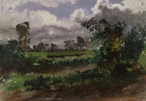 从他在德文郡埃克斯茅斯的家中眺望艺术家花园的景色（纸上油画在纸板上） 作者 弗朗西斯·丹比