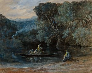 带船和人物的河景，约1825年 作者 弗朗西斯·丹比