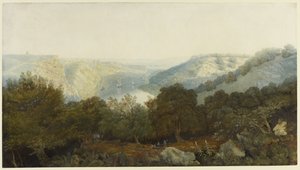 雅芳峡谷与Clifton和Hotwells，布里斯托尔，1820年（wc和编织纸上的石墨上的体积） 作者 弗朗西斯·丹比