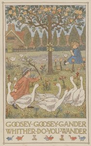 Goosey goosey gander whither do you wander（彩色石版画） 作者 弗朗西斯·唐金·贝德福德
