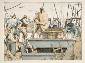 装卸工》，选自《Four and Twenty Toilers》，1900 年出版。1900 年（彩色石印） 作者 弗朗西斯·唐金·贝德福德