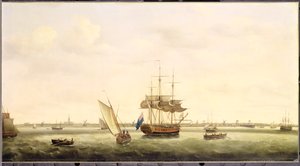 1775年，在诺福克郡大雅茅斯的锚点上的护卫舰&39;惊喜&39;