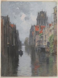 位于多德雷赫特的Groote Kirk背后，1880年代（纸板上的木炭）