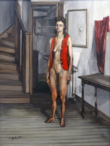 身着红色羊毛衫的裸女