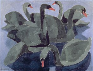 蓝色背景上的黑天鹅，约 1909 年（布面油画） 作者 弗朗西斯·毕卡比亚