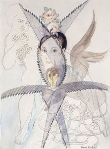 Transparency - Head and Winged Horse；Transparence - Tete et Cheval Aile，约 1928 年（纸面水彩、水粉、黑色粉笔和铅笔） 作者 弗朗西斯·毕卡比亚