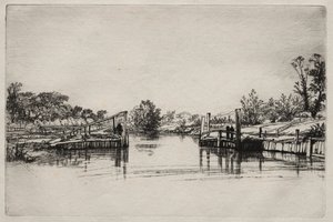 Egham Lock。 作者 弗朗西斯·西摩·哈登（Francis Seymour Haden）