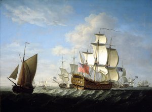 海上的英国皇家海军中队。布面油画，约创作于 17 世纪 40 年代末，作者弗朗西斯-斯温（1725-1782 年）。