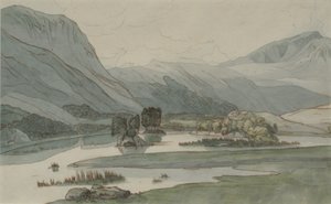 Rydal Water与Grasmere Hills，1786年（铅笔与钢笔和墨水在纸上）