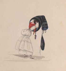 一个女人穿上她的saya，从后面看，来自一组描绘......的图画，约1848年。 作者 弗朗西斯科