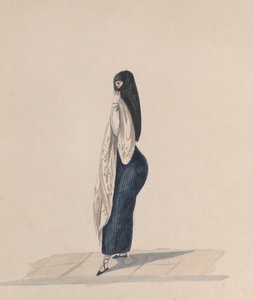 一个穿着saya的女人站在侧面，来自一组描绘秘鲁的图画......，约184年