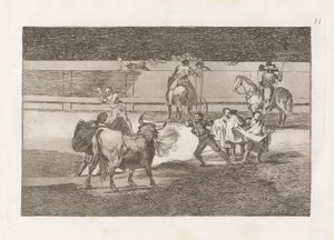 Banderillas de Fuego（带鞭炮的班德瑞拉斯），图版 31，选自 La tauromaquia 作者 弗朗西斯科·德·戈雅