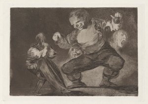 Bobalic?n（憨人），又名 "Tras el vicio viene el fornicio"（《恶习之后是私通》），选自《Los disparates》系列（《Los proverbios》）。 作者 弗朗西斯科·德·戈雅