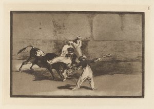 Cogida de un Moro estando en la plaza（摩尔人在擂台上被公牛抓住），图版 8，选自 La tauromaquia 作者 弗朗西斯科·德·戈雅