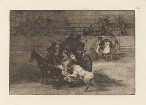 Combat dans une voiture attelee deux mulets (Fight in a Carriage Harnessed to Two Mules), Plate G from La tauromaquia (third edition) 作者 弗朗西斯科·德·戈雅