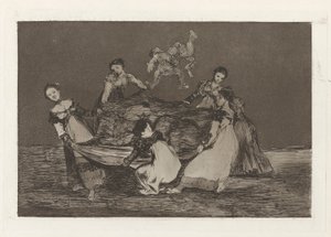 女性的愚蠢》（Disparate femenino），又名《比死驴还重》（Pesa mas que un burro muerto），选自《谚语》系列（Los disparates (Los proverbios) 作者 弗朗西斯科·德·戈雅