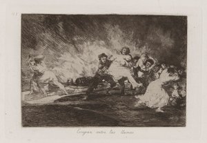 Escapan entre las llamas（他们从火焰中逃脱），选自《战争的灾难》（Los desastres de la guerra）第 41 版 作者 弗朗西斯科·德·戈雅