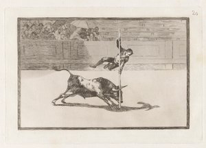 Ligereza y atrevimiento de Juanito Api?ani en la de Madrid（《马德里[斗牛场]上的胡安尼托-阿皮南尼的敏捷与胆识》），选自 La tauromaquia（《斗牛》）第 20 版 作者 弗朗西斯科·德·戈雅