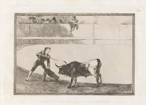 Pedro Romero matando ? Toro parado（《佩德罗-罗梅罗杀死停顿的公牛》），图版 30，选自 La tauromaquia 作者 弗朗西斯科·德·戈雅