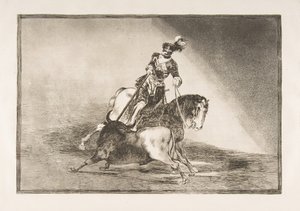 La Tauromaquia的盘子10：查理五世（Charles V）在1816年在巴利亚多利德（Valladolid）的一头公牛中射出一头公牛。 作者 弗朗西斯科·德·戈雅