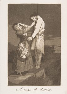 洛斯·卡普里科斯（Los Caprichos）制作的第12幅板：寻找牙齿A caza de dientes。，1799年。 作者 弗朗西斯科·德·戈雅